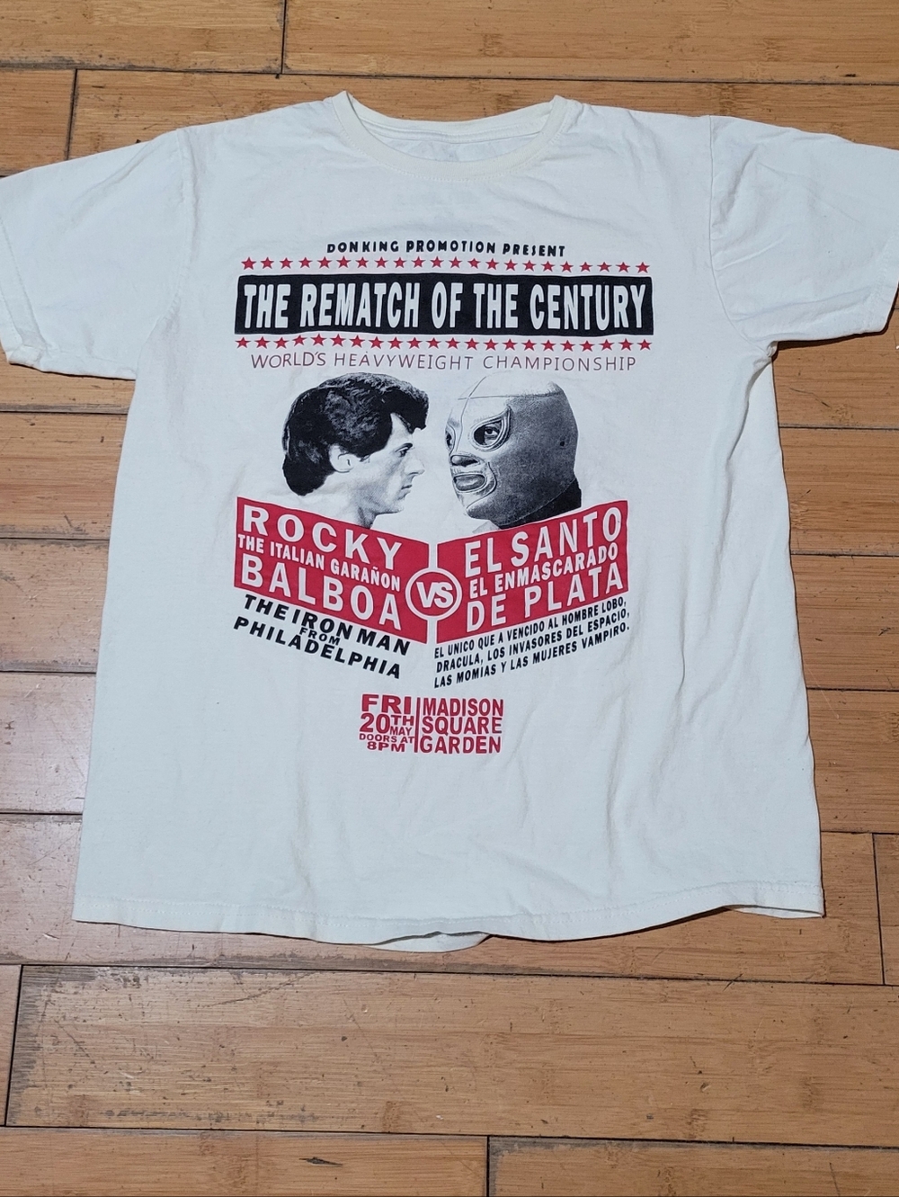Vtg 90s Rocky vs El Santo Tee Shirt by El Cerdo Esbelto Made in Mexico Rare